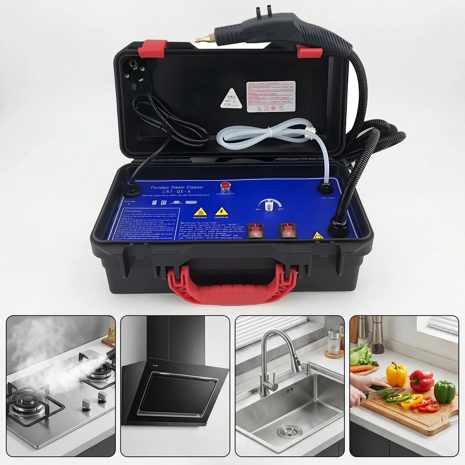 Podofo Tragbarer Dampfreiniger 3000W 120° Hochdruck- und Hochtemperatur-Dampfreiniger mit 3m Schlauch zur Reinigung von Küchenfett, Fliesen, Fugen und Autodetails