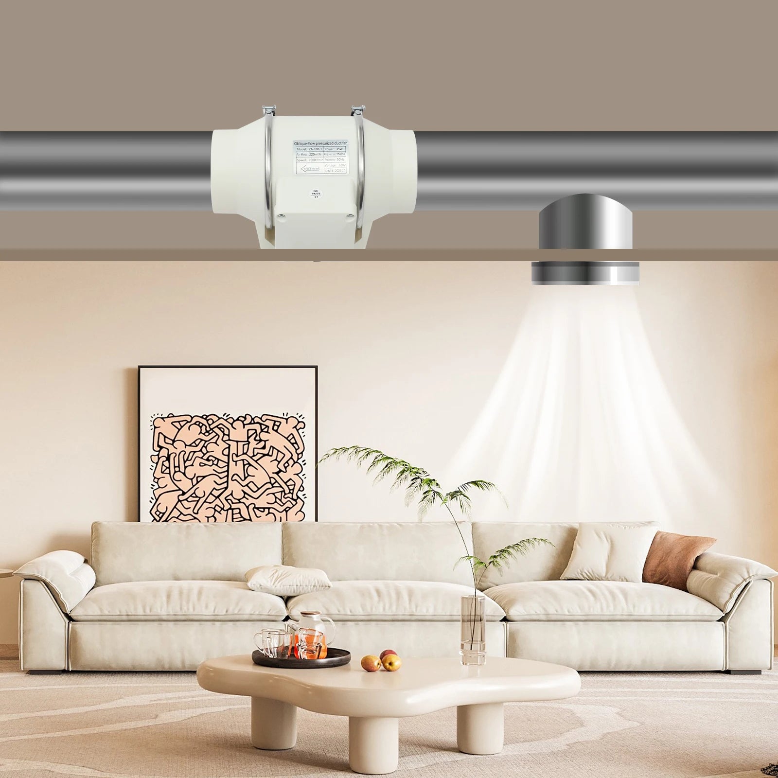 Ventilatore da condotto 220V, ventilatore di scarico silenzioso per cucina/bagno, 2600 giri/min
