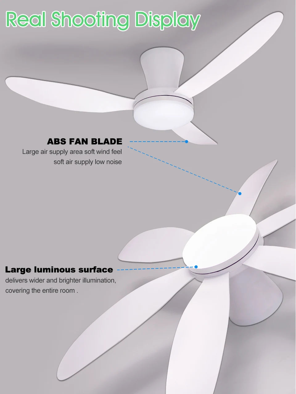 Ventilatore da Soffitto con Luce 42.91 Pollici, Motore DC Silenzioso a Risparmio Energetico, 3 Colori Variabili, 6 Velocità Regolabili, per Camera da Letto e Soggiorno