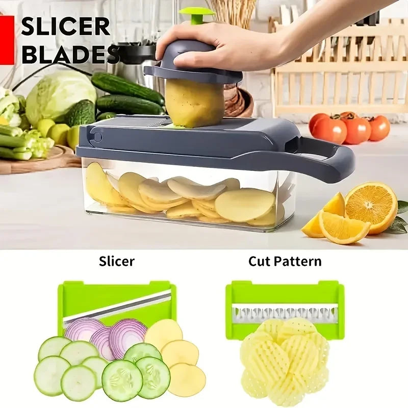 14/16 in 1 Tritatutto per verdure multifunzionale Tritatutto per cipolla Manico Griglia per alimenti Chopper per alimenti Cucina Affettatrice per verdure Dicer Cut