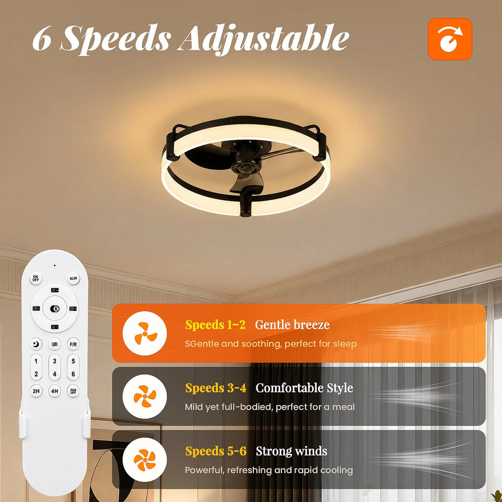 Ventilatore da soffitto rotondo Aiopp Ultra Quiet LED con luce e telecomando, 6 velocità, dimmerabile, motore DC reversibile, a basso profilo, per camera da letto, casa, cucina