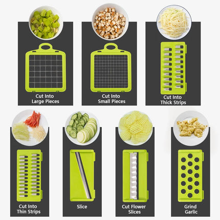 Tritatutto per verdure multifunzionale 14/16 in 1, tritatutto per cipolla con manico, griglia per alimenti, tritatutto per alimenti, affettatrice per verdure, dicer, taglio