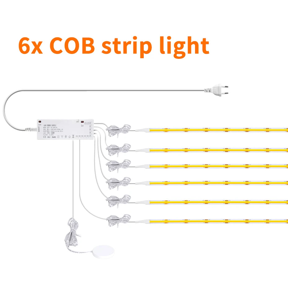 Striscia LED COB 12V 320LED/m dimmerabile con tocco in legno penetrabile e sensore di movimento per cucina/guarda-roupa/vetrina/arredamento dell'armadio