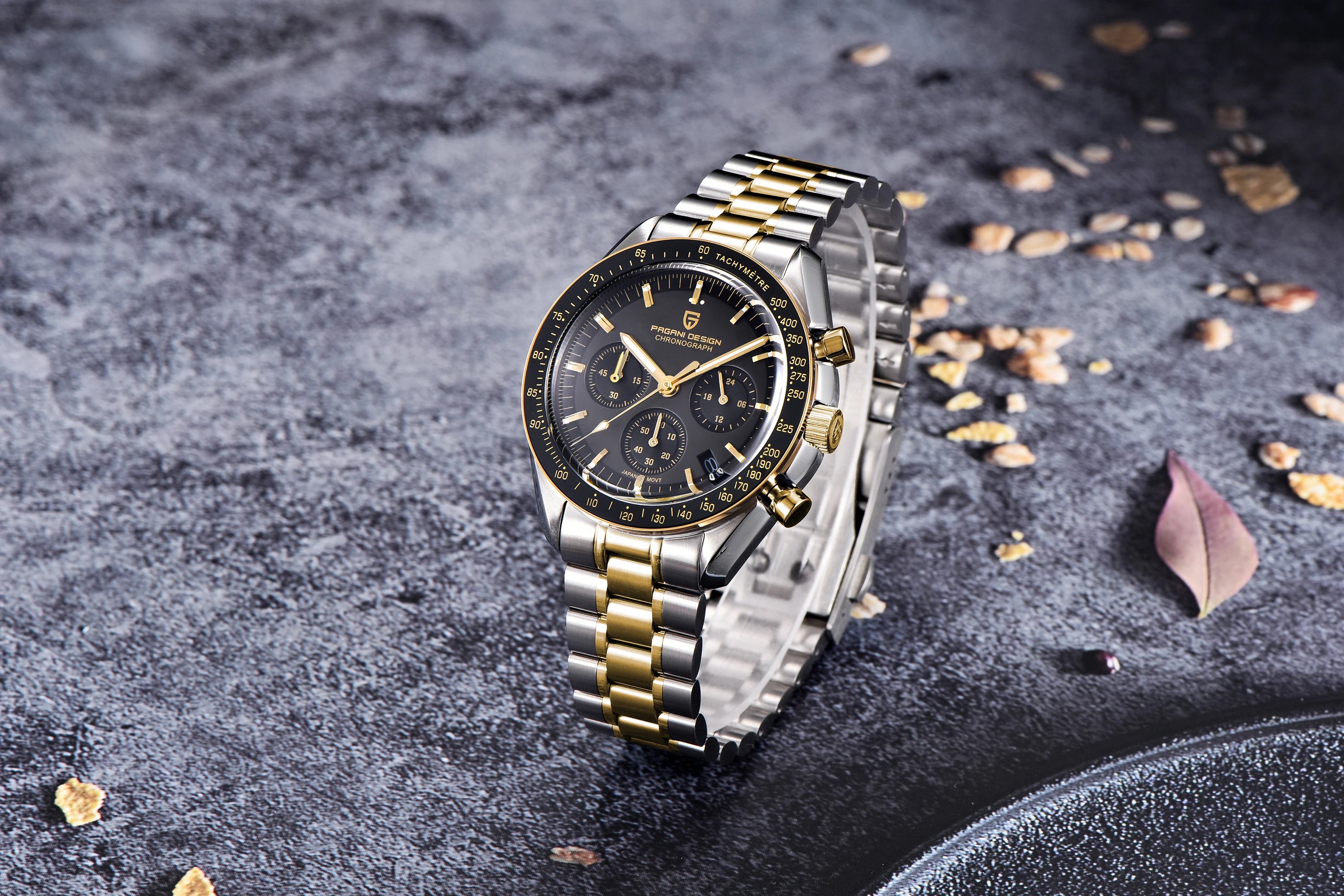 PAGANI DESIGN Orologio da Polso al Quarzo con Vetro Zaffiro, Cronografo Sportivo Impermeabile 10 Bar, Acciaio Inossidabile 316L