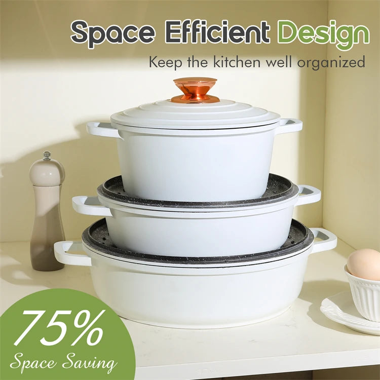 DONNOR Set di pentole in ceramica Set di pentole a induzione da 18 pezzi con coperchio Set di padelle e pentole antiaderenti salutari da cucina con padella JT532