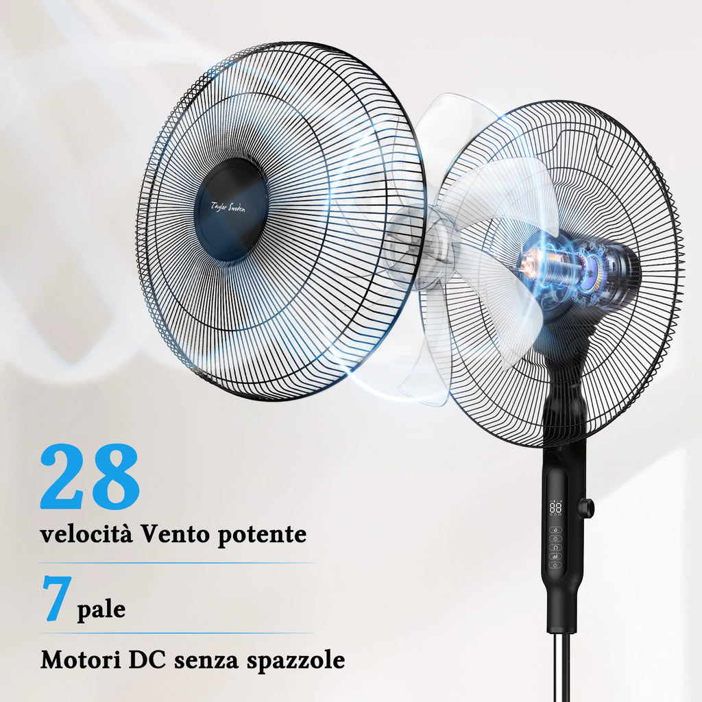 Taylor Swoden leiser Standventilator, DC-Lüfter 25 dB mit Fernbedienung, 3258,6 m³/h, 28 Geschwindigkeiten, 7 Blätter, 40 W, 12 Std. Timer, Anti-Mücken,