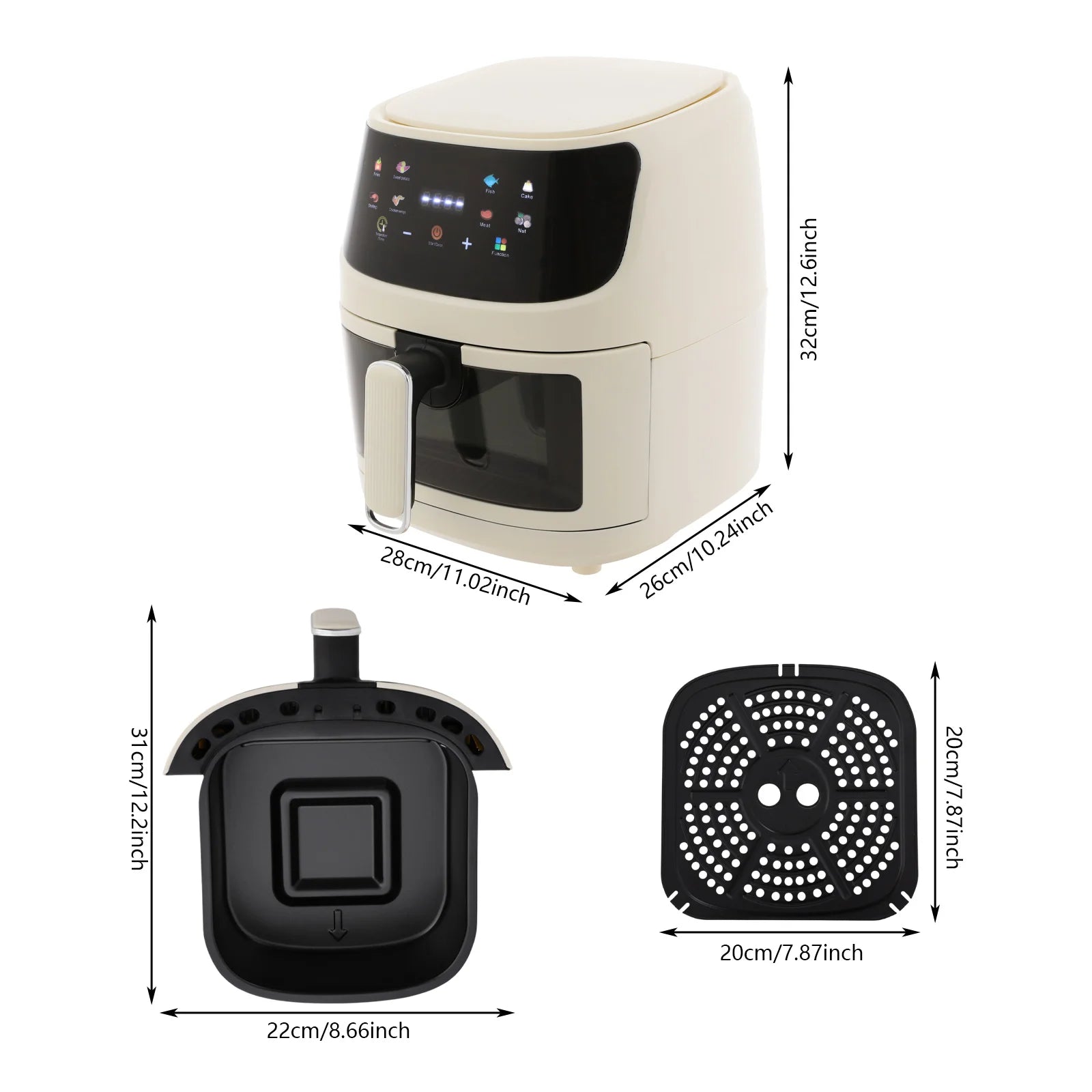 Friggitrice ad aria 5 litri 1350W 220V con controllo temperatura NTC, nero o bianco