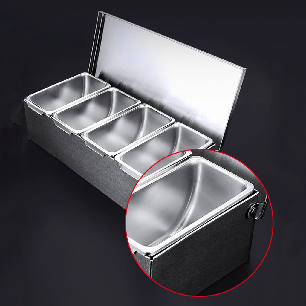 Silberne Obstschale aus Edelstahl mit 4 Fächern, Obstaufbewahrungsbox für den Haushalt, Gewürzbox für Küchen, Restaurants, Bars