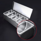 Silberne Obstschale aus Edelstahl mit 4 Fächern, Obstaufbewahrungsbox für den Haushalt, Gewürzbox für Küchen, Restaurants, Bars