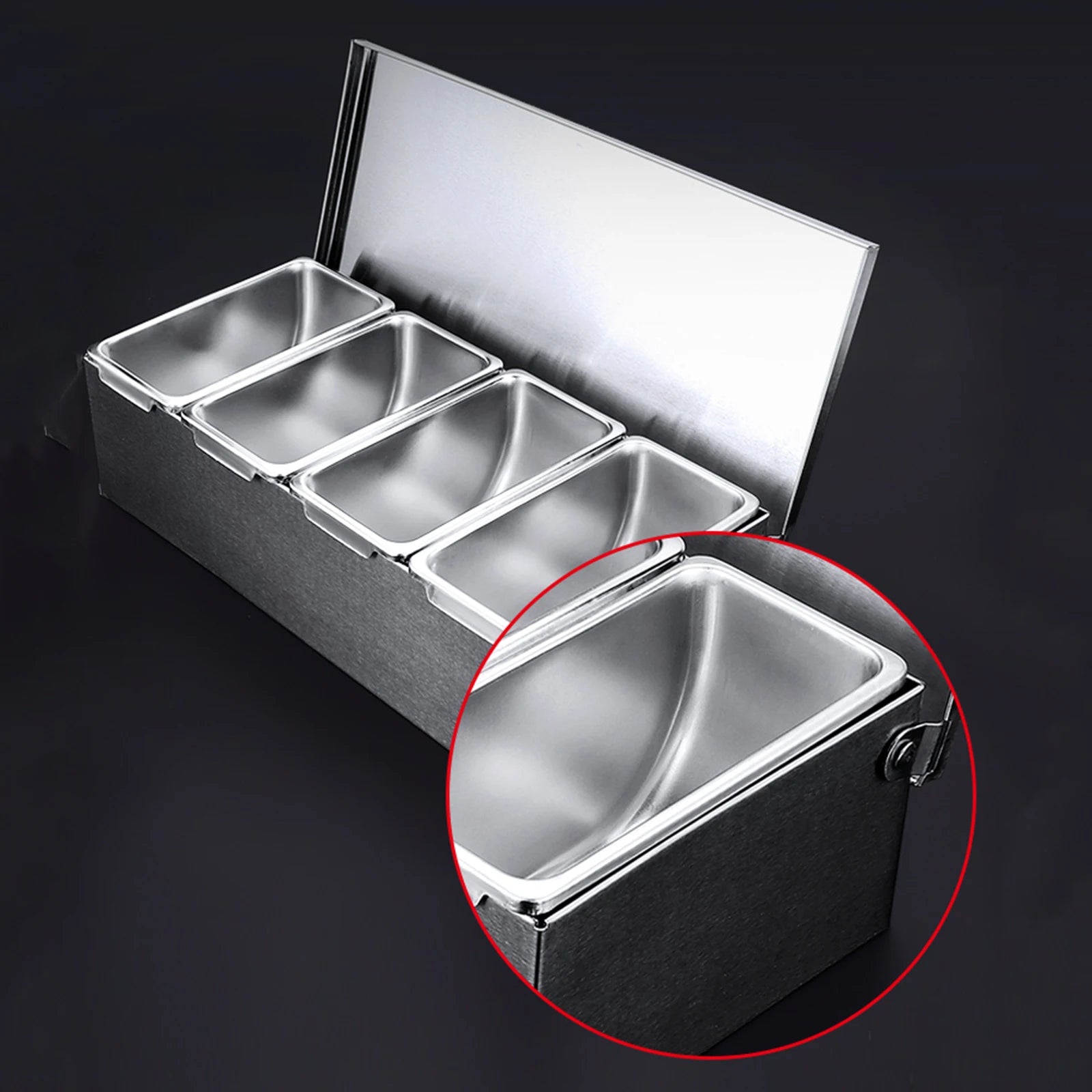 Silberne Obstschale aus Edelstahl mit 4 Fächern, Obstaufbewahrungsbox für den Haushalt, Gewürzbox für Küchen, Restaurants, Bars