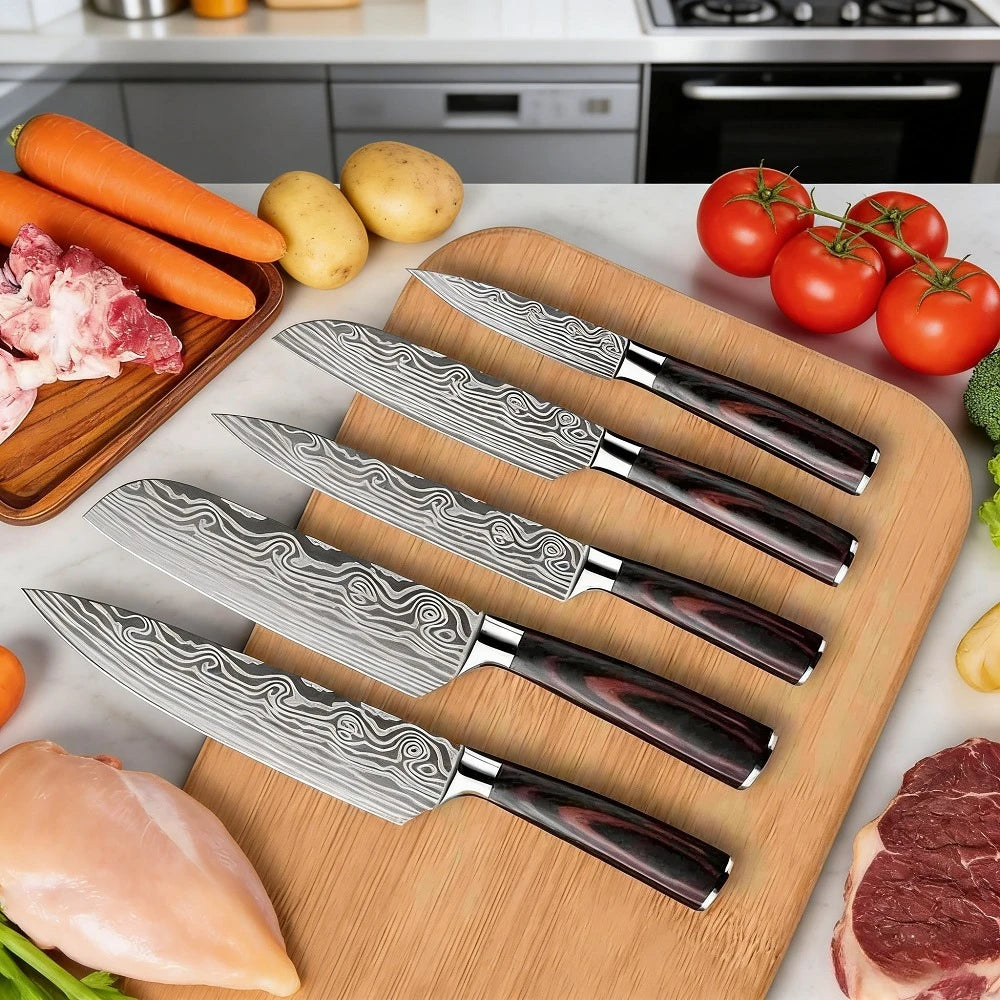 Professionelles 8-Zoll-Kochmesser aus 7CR17-Stahl mit Laser-Damastmuster, Pakka-Holzgriff, Küchenmesser mit Scheide und Geschenkbox