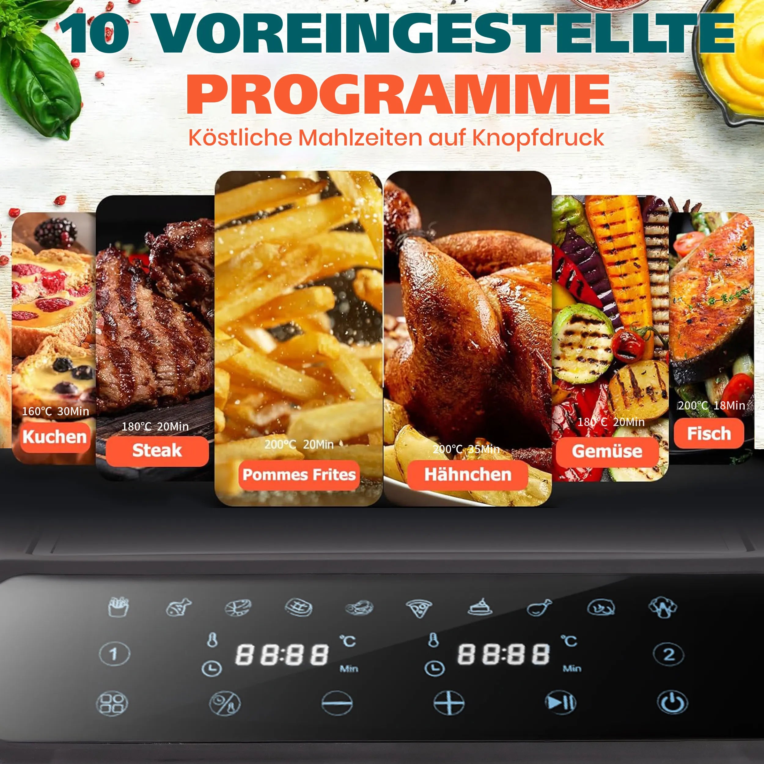 Sinaopus Friggitrice ad aria calda 2000W 9L XXL con doppio scomparto, timer, touchscreen LED, forno elettrico senza olio, formato famiglia