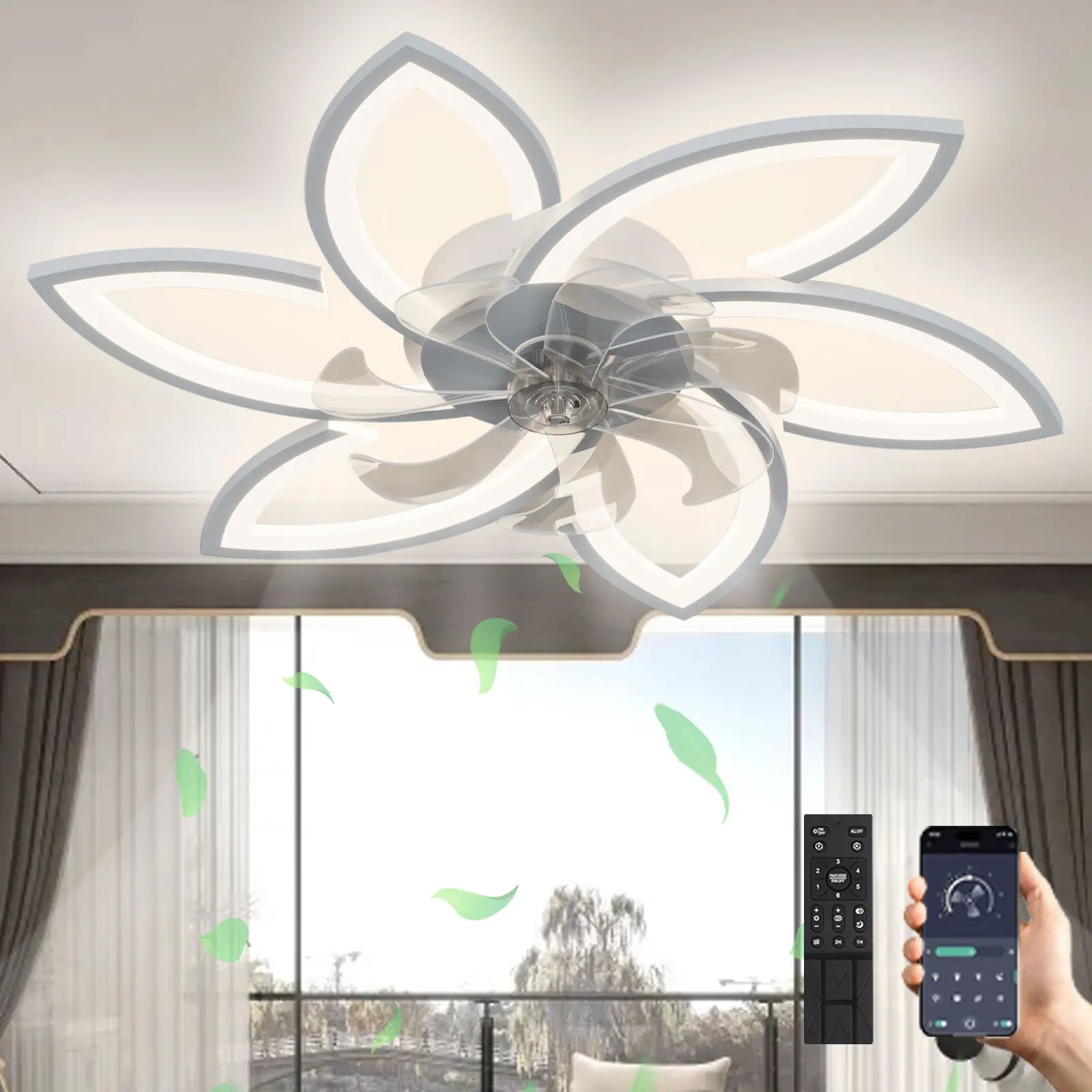 Ventilatore da soffitto a LED con luce, plafoniera con ventilatore, ventilatore da soffitto silenzioso e reversibile