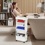 Mobile Bücherablage mit feststellbaren Rollen – Robuster Bücherregalwagen, herausnehmbarer Organizer mit Becherhalter für Zuhause und Büro