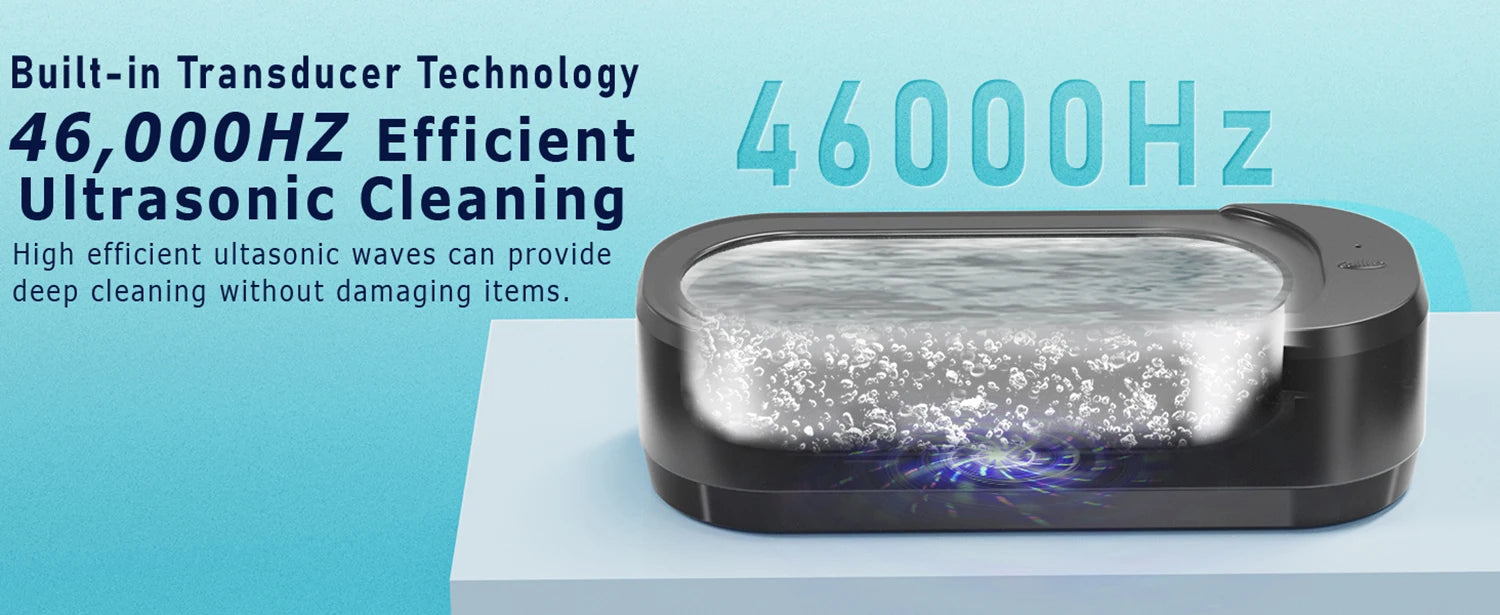 KUNPHY Ultraschallreiniger 350ml 46KHz Professioneller Ultraschallreiniger mit One-Touch-Bedienung Ultraschallreiniger für Ringe Brillen