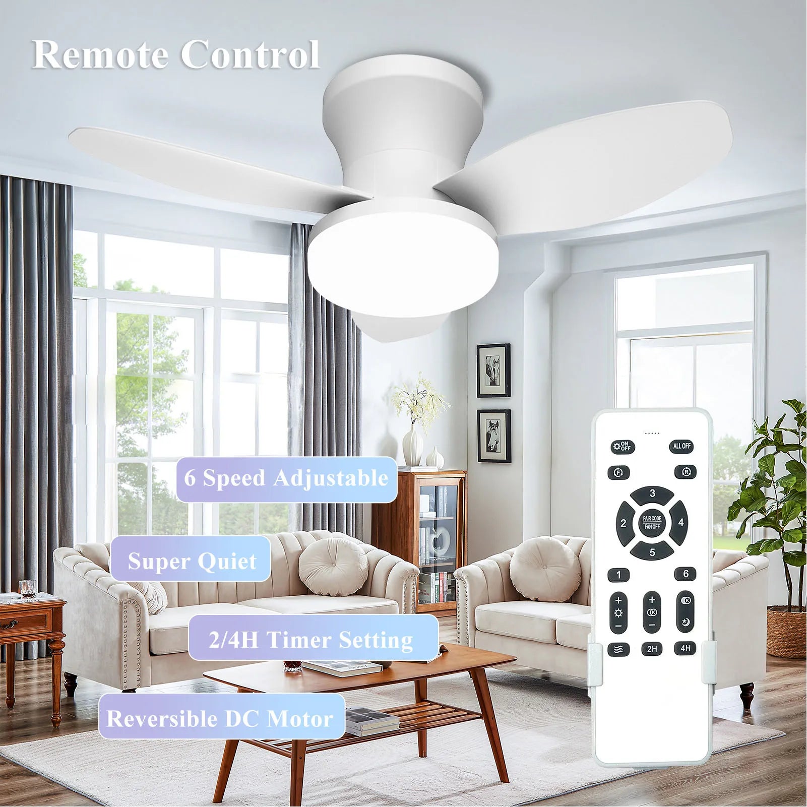 Ventilatore da Soffitto Moderno con Luci, Motore DC Silenzioso, Telecomando