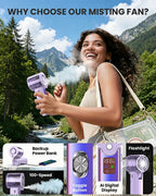 Ventilatore portatile con nebulizzatore, ventilatore personale turbo ad alta velocità da 30000 RPM con velocità regolabili, mini ventilatore spray ricaricabile da 3000 mAh, con display LED, per viaggi, attività all'aperto,