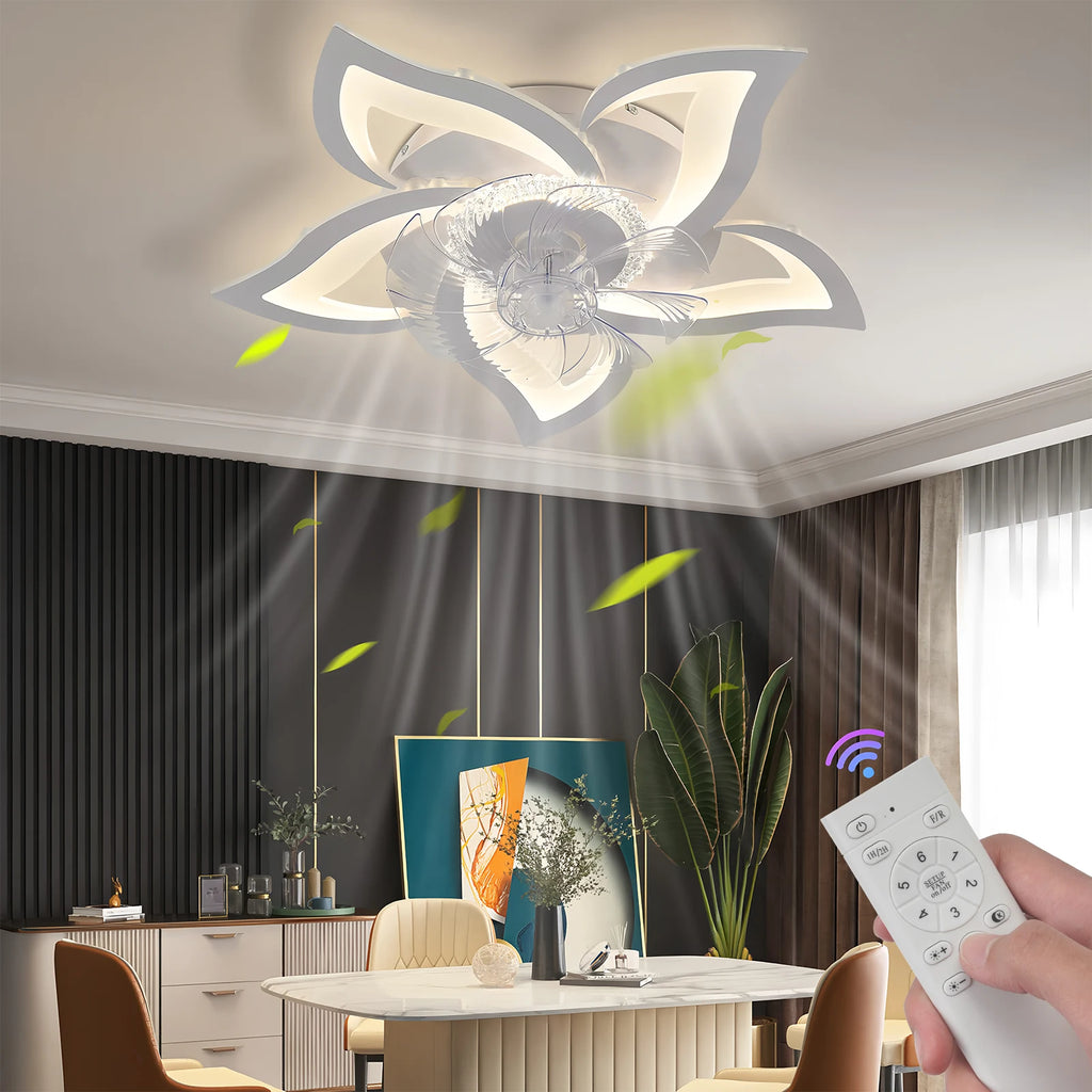 Jelena Ventilatori da soffitto da incasso Luci da ventilatore a LED a forma di fiore semplice con telecomando Camera da letto Nero Bianco Ventilatore a LED a 6 velocità