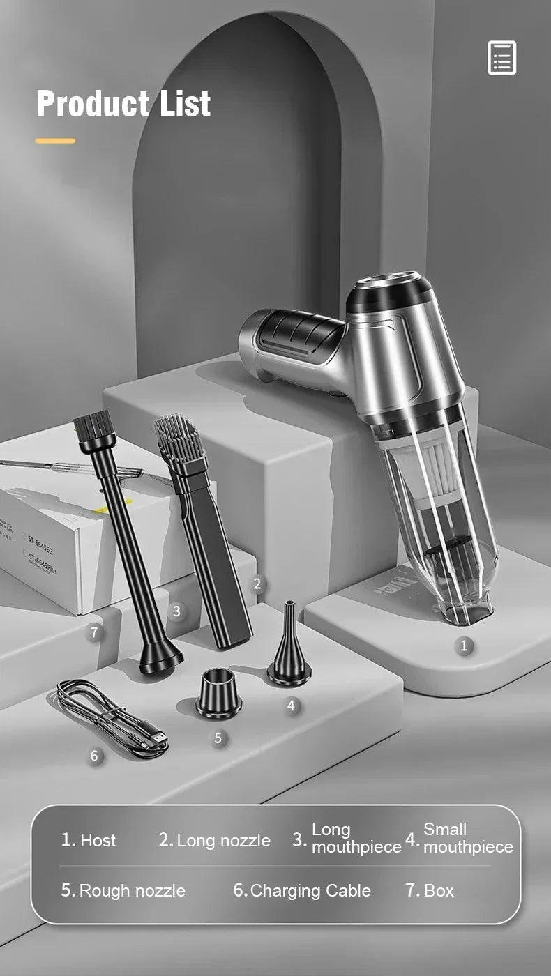 Kabelloser Handstaubsauger 95000Pa, tragbarer Staubsauger mit starker Saugkraft für Zuhause und Auto, Roboterreiniger für den Dual-Einsatz für Desktop-Tastatur
