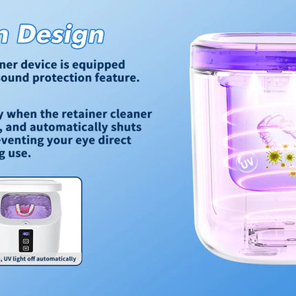 KUNPHY Detergente per fermi a ultrasuoni dentali con luce UV, timer digitale, per dentiere, paradenti, allineatori, protezione notturna, 300 ml