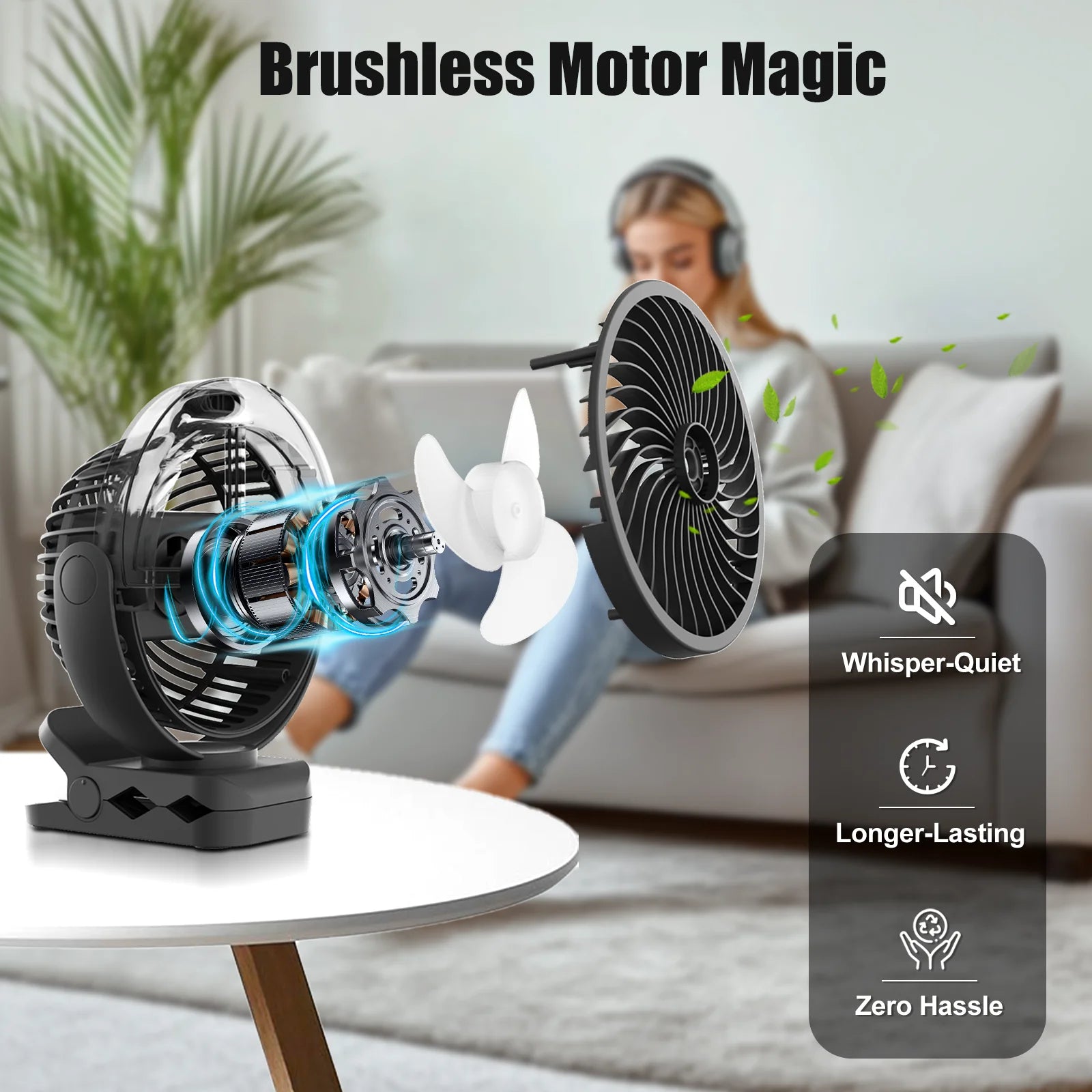 Ventilatore Portatile con Clip e Nebulizzatore, Ricaricabile, 3 Velocità, Display Digitale, Mini Umidificatore, Ventilatore da Scrivania Regolabile con 4000mA