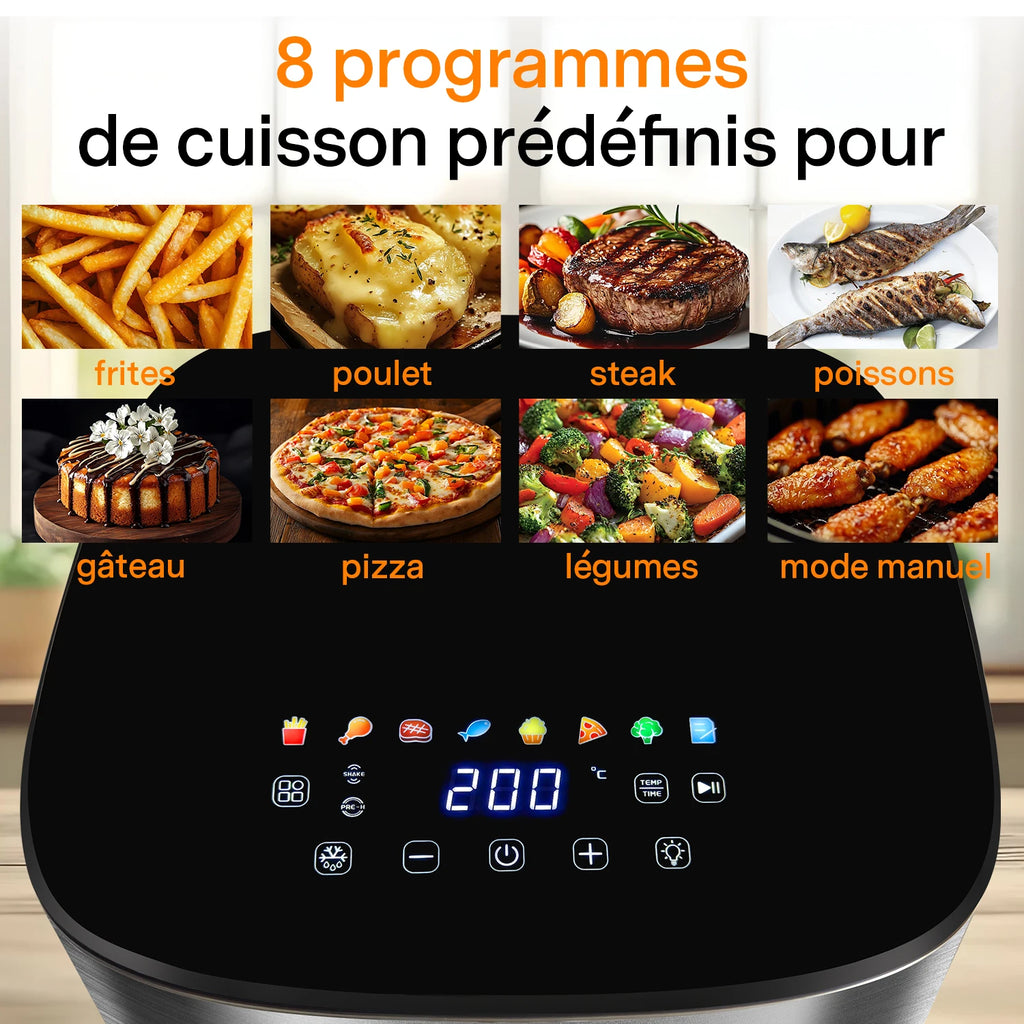Friggitrice ad aria KotiCidsin 2000 W, 9 L, touch screen LED, nero