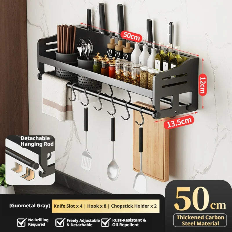 Mensola da cucina senza fori, portacoltelli multifunzionale da parete, accessori per l'organizzazione domestica a parete