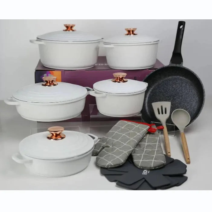 18PSC Set di pentole per la cucina domestica Padella antiaderente e pentola in alluminio di granito con coperchio Pentola in smalto pressofuso Materiale metallico per riso medico
