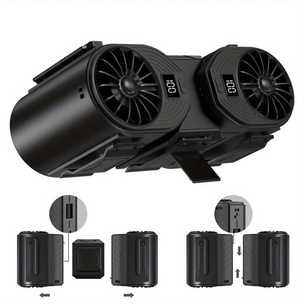 Ventilatore 2-in-1 Staccabile con Clip da Cintura e Cordino da Collo, Potente Ventilatore Ricaricabile da 10000mAh per Lavoro all'Aperto, Campeggio, Pesca