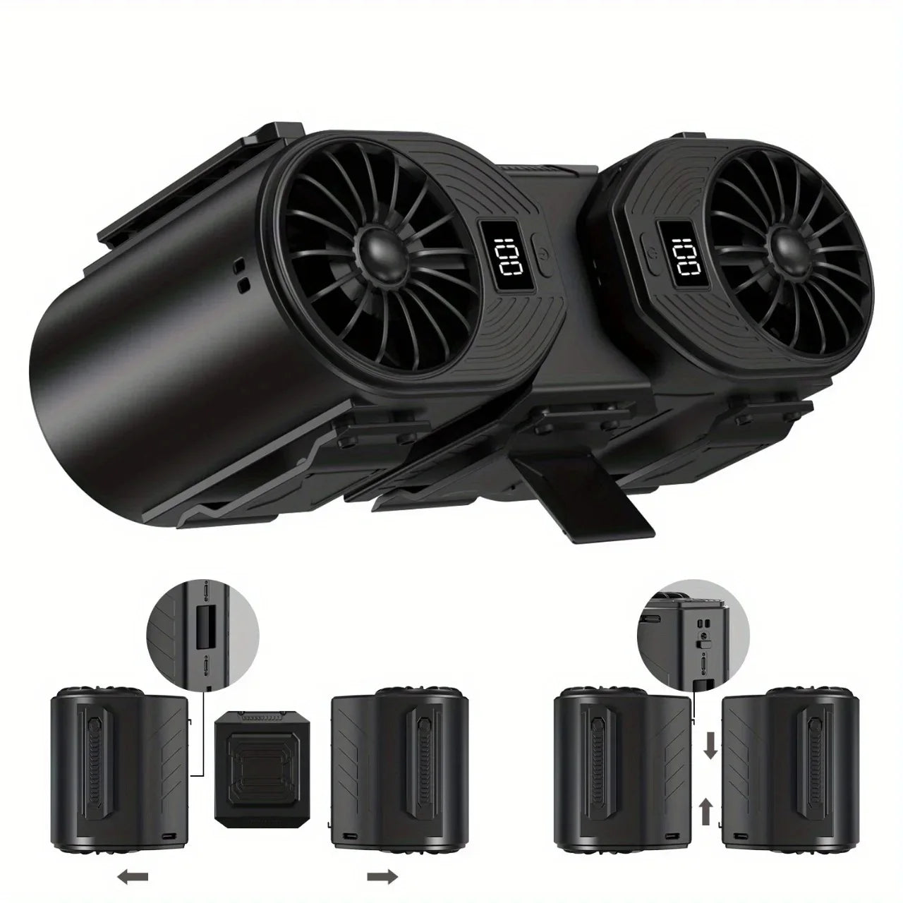 Ventilatore 2-in-1 Staccabile con Clip da Cintura e Cordino da Collo, Potente Ventilatore Ricaricabile da 10000mAh per Lavoro all'Aperto, Campeggio, Pesca