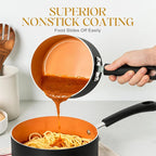 MICHELANGELO 3-teiliges Topf-Set antihaftbeschichteter Milchsaucen-Topf mit Deckel Kupfer-Stieltopf Multifunktionaler kleiner Saucen-Topf Aluminium-Suppentopf