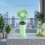 Mini Ventilatore USB con Display LED, Silenzioso 3 Velocità, Ricaricabile 1200mAh, Portatile da Scrivania per Ufficio Casa Viaggio, 2 Colori (Blu Marino/Verde Oliva)