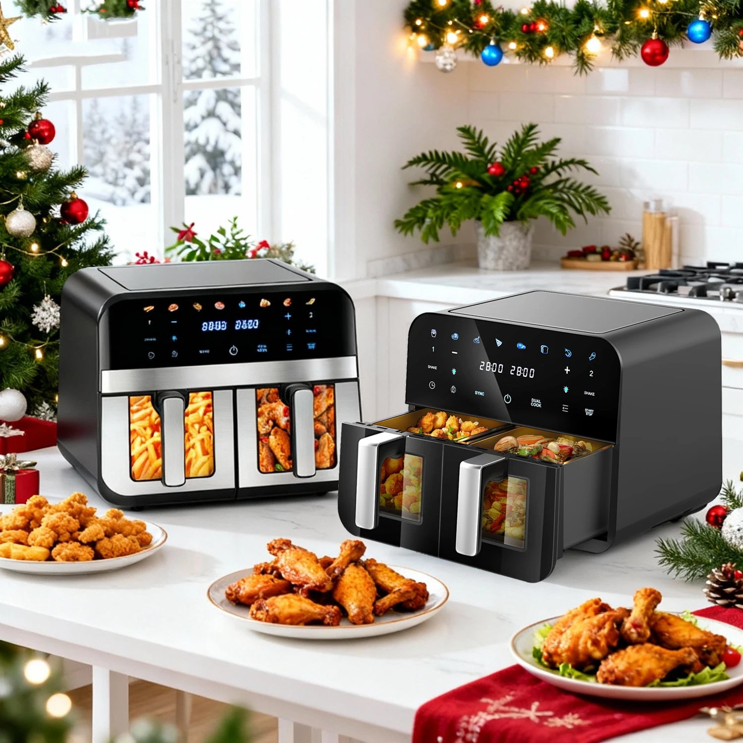 Forno friggitrice ad aria a doppio cestello da 9 litri con finestre Easy View - Oyajia