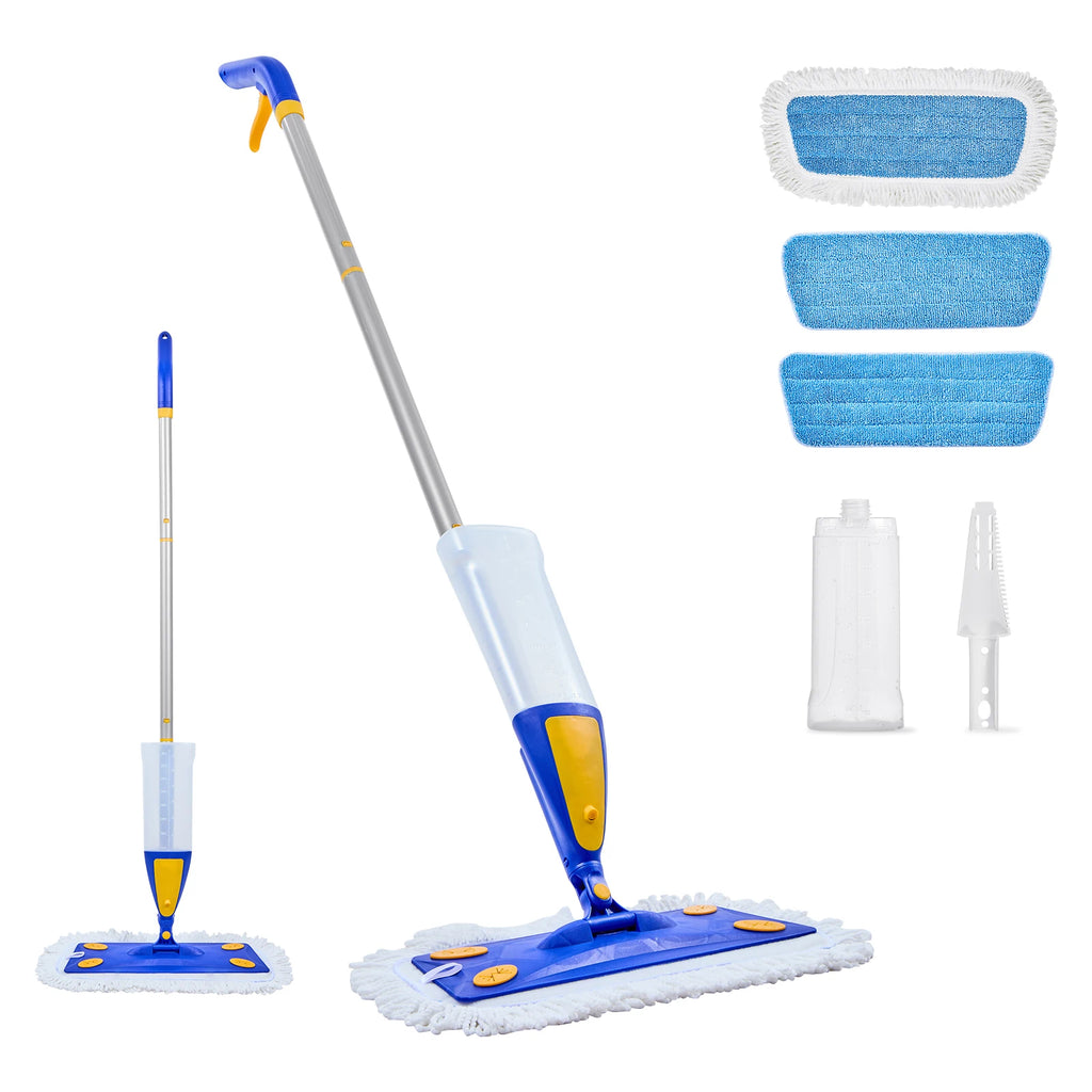 SucceBuy Sprühwischer mit 3 waschbaren Tüchern, nachfüllbarer 27oz Wassertank für die Trocken- und Nassreinigung von Fliesen-/Vinyl-/Holzböden im Haushalt