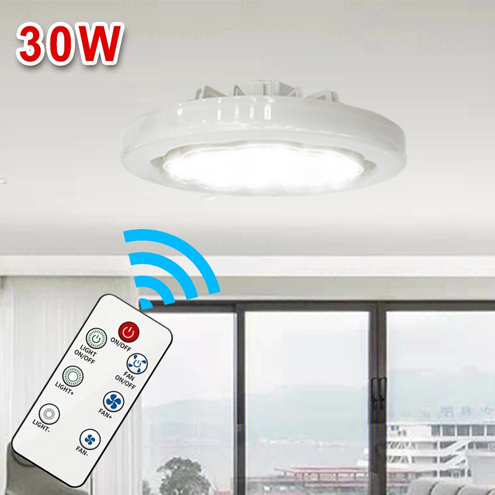 Ventilatore da soffitto estivo da 30W con luce, attacco E27, lampada LED con telecomando, velocità del vento regolabile, silenzioso per uso domestico