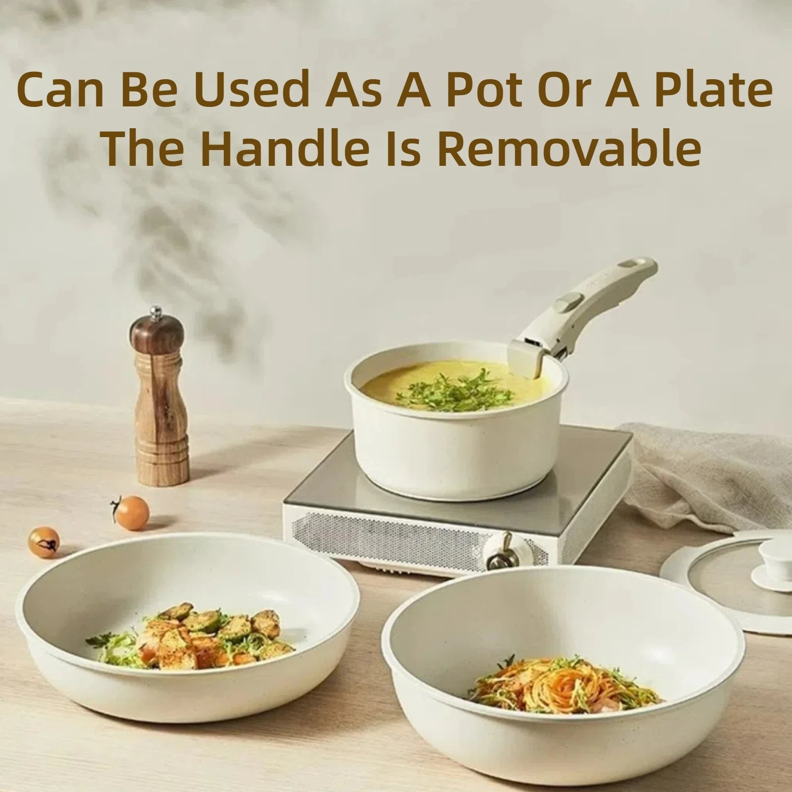 Set di pentole in granito antiaderenti da 5 pezzi con manico rimovibile Set di pentole da cucina per esterni Kit fornello da campeggio per camper a induzione con coperchio