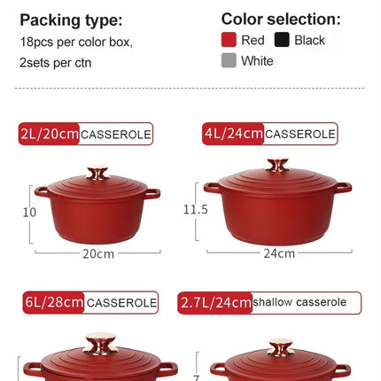 18PSC Set di pentole per la cucina domestica Padella antiaderente e pentola in alluminio pressofuso rivestito in granito con coperchio Pentola in smalto pressofuso Materiale medico per riso
