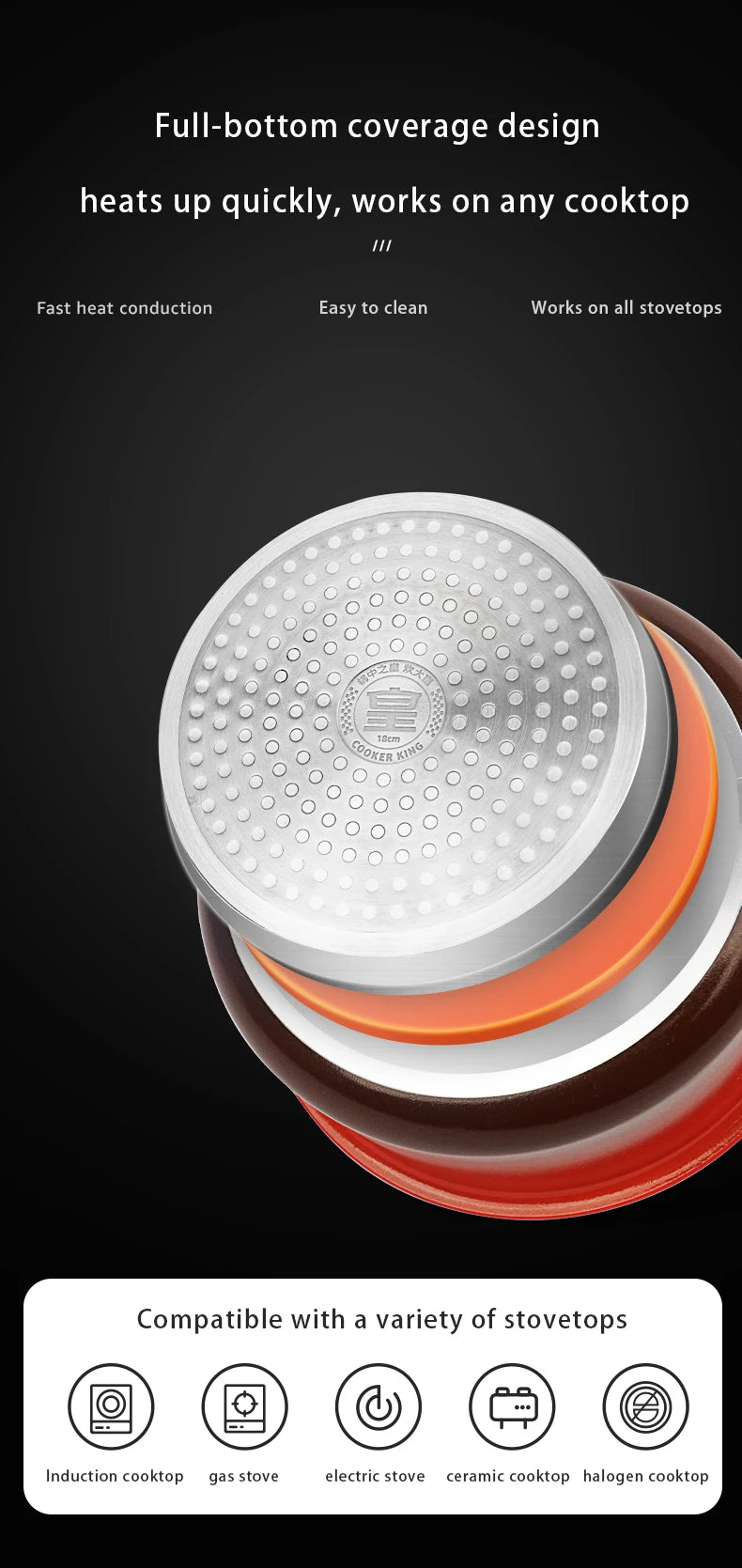 COOKER KING Set di Padelle Antiaderenti con Manico Rimovibile, Rivestimento per Alimenti, Pentola per Cottura a Induzione, Padella per Bistecche e Omelette