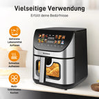 8,5L Multifunktions-Heißluftfritteuse, intelligente Fritteuse mit Sichtfenster, ölfreie elektrische Fritteuse mit LED-Touch-Steuerung, Familienbackofen