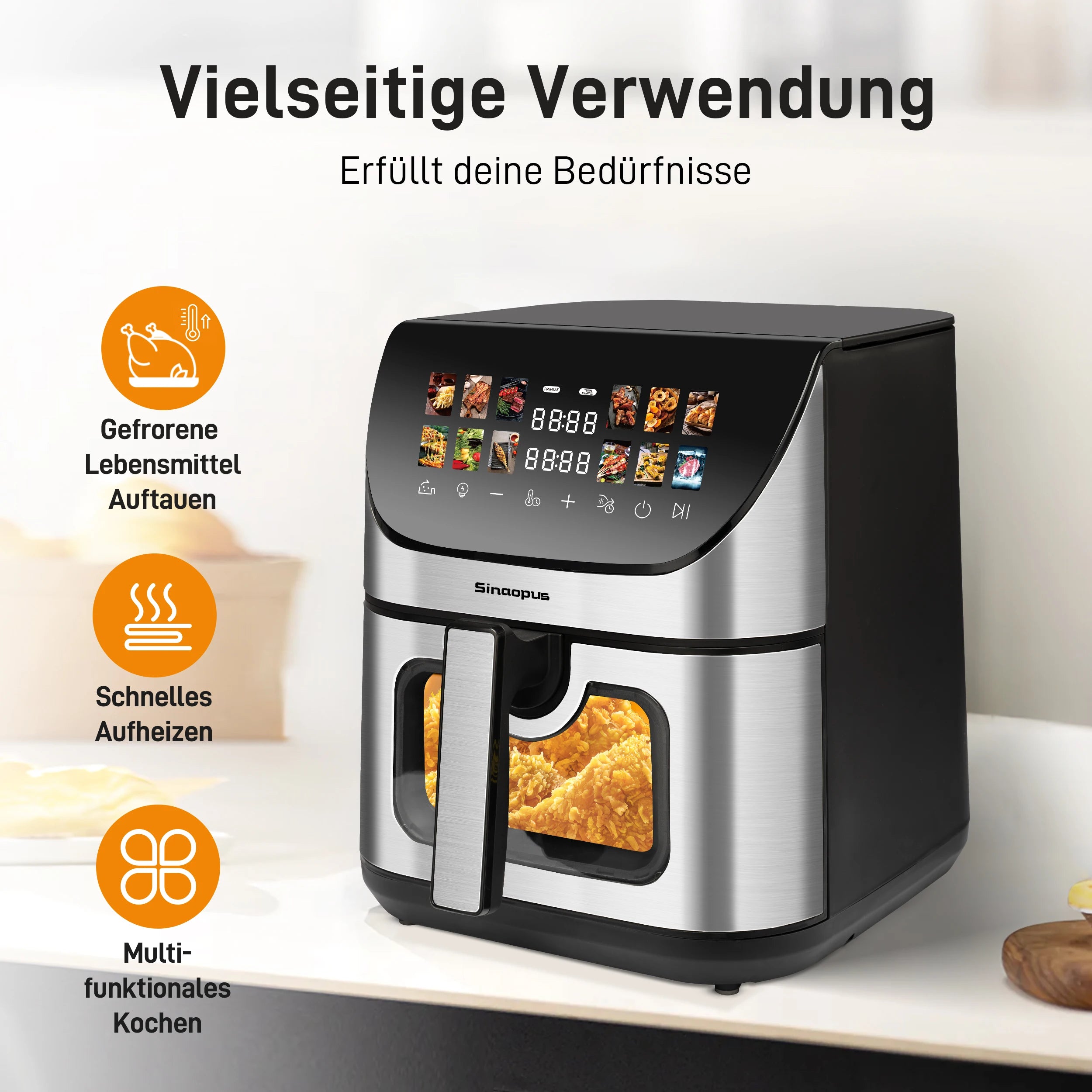 8,5L Multifunktions-Heißluftfritteuse, intelligente Fritteuse mit Sichtfenster, ölfreie elektrische Fritteuse mit LED-Touch-Steuerung, Familienbackofen
