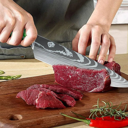 Set of 8 ZENG knives in sharp and durable stainless steel, with green resin handle, portable nylon bag, kitchen tools for home and gift
