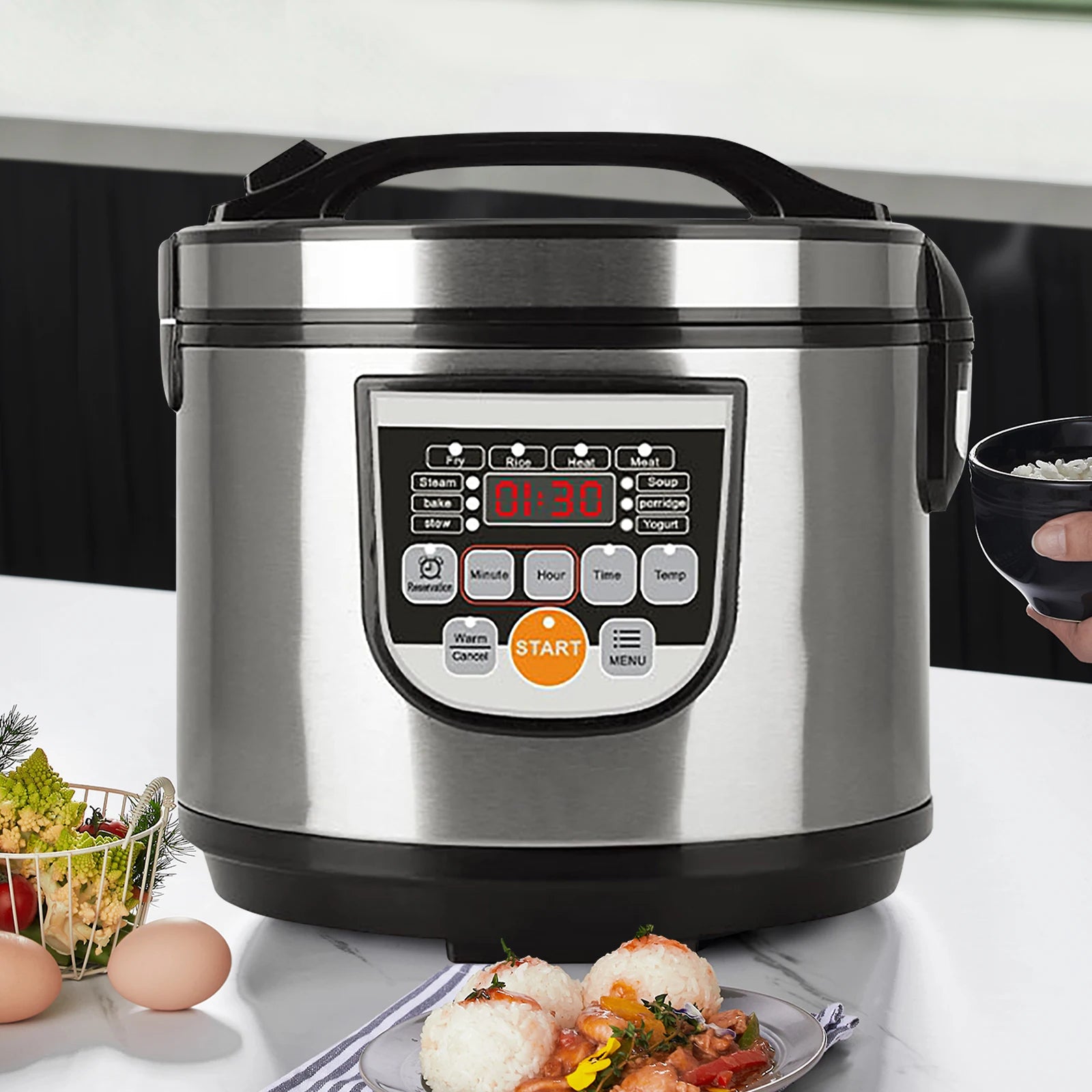 Elektrischer Reiskocher für den Hausgebrauch, 2-Liter-Antihaft-Küchenmaschine, Speisenwärmer und Dampfgarer für Sushi und den Hausgebrauch