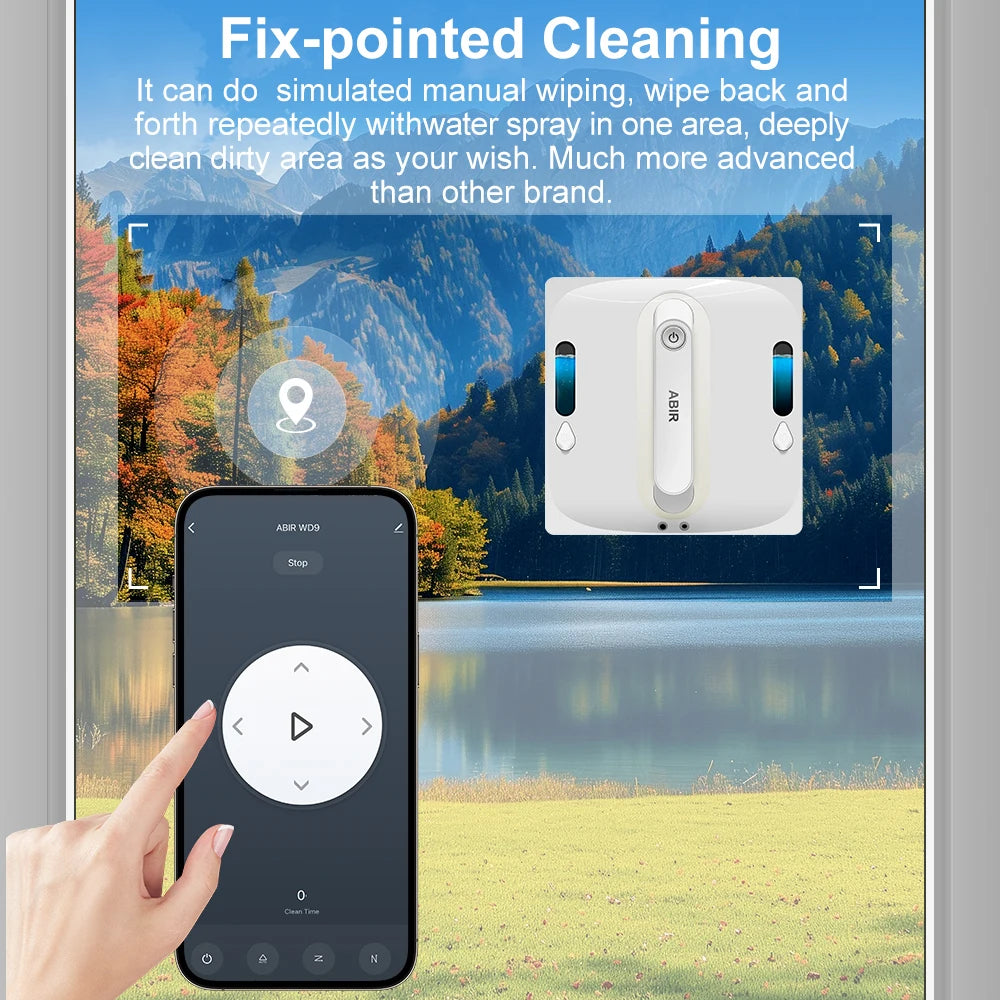 ABIR WD9 Fensterputzroboter, 4-Wege-Wassersprühfunktion, schwimmende Schaber-Technologie, Lasersensor, 9000PA Saugkraft, intelligente Speicherfunktion