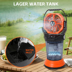 Ventilatore Nebulizzatore da Campeggio per Esterni con Lanterna, Spray Nano ABS+PP, 15000mAh, 2000ml, Torcia LED RGB Brushless, 4 Velocità, Verde/Arancione/Nero