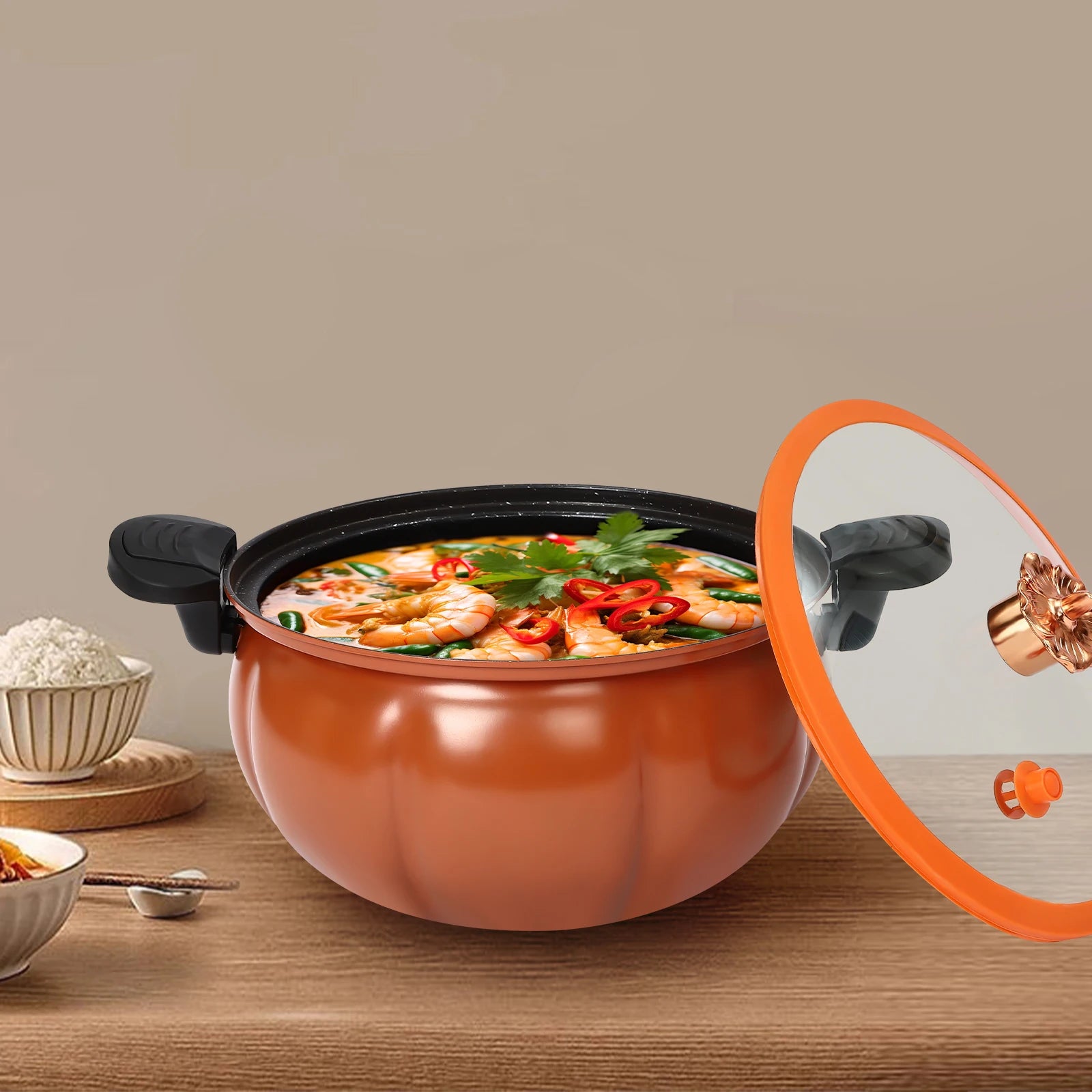 Mikro-Dampfkochtopf, Korrosionsbeständig, Schnelles Kochen, Sicher in der Anwendung, Leicht zu Reinigen, Kürbisförmiger Dampfkochtopf