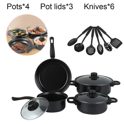 12 pezzi Set di pentole antiaderenti, Pentola da cucina con coperchio, Lattiera, Set di pentole impilabili in pietra Maifan per tutti i tipi di fornelli