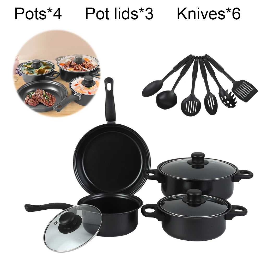 Set di pentole antiaderenti da 12 pezzi Pentola da cucina con coperchio Pentola per il latte Set di pentole impilabili in pietra Maifan per tutti i tipi di fornelli