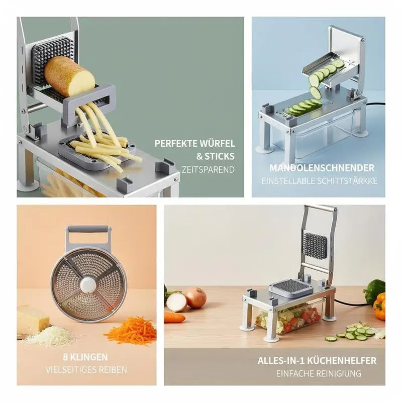 Gemüseschneider, Mandoline, All-in-One Gemüseschneider mit 8 Edelstahlklingen, Käsereibe, Zwiebel- und Kartoffelschneider mit Behälter, Küchenhelfer und Geräte zum Essen