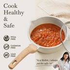 DONNOR 2.5Qt Pentola per Salsa con Coperchio Pentola in Granito Antiaderente per Tutti i Stufa Salsa Pentola per Zuppa Padella per Latte con Beccucci per Versare JT281