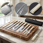 ZENG 8-teiliges Karbonstahl-Messerset, ergonomischer geschwungener weißer Griff, spülmaschinenfest, Mehrzweck-Set für Küche und Geschenke